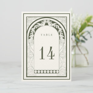 Art Nouveau Moss Green Table Number Card
