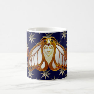 ART NOUVEAU MOTH AND DIAMOND STARS IN BLUE SKY COFFEE MUG