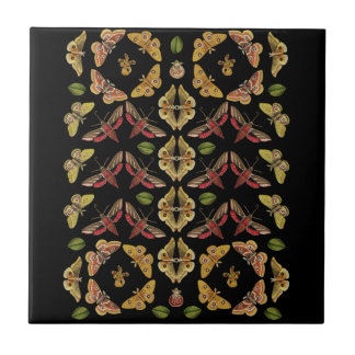 Art Nouveau Moth & Orchid art deco black Tile