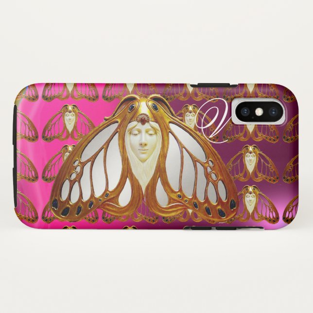 ART NOUVEAU MOTH WOMAN GEM MONOGRAM PINK PURPLE Case-Mate iPhone CASE (Back (Horizontal))
