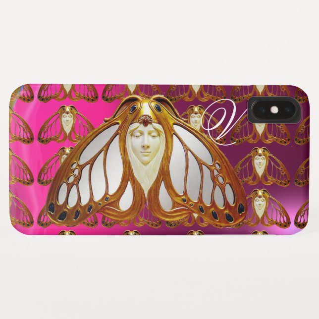 ART NOUVEAU MOTH WOMAN GEM MONOGRAM PINK PURPLE Case-Mate iPhone CASE (Back (Horizontal))