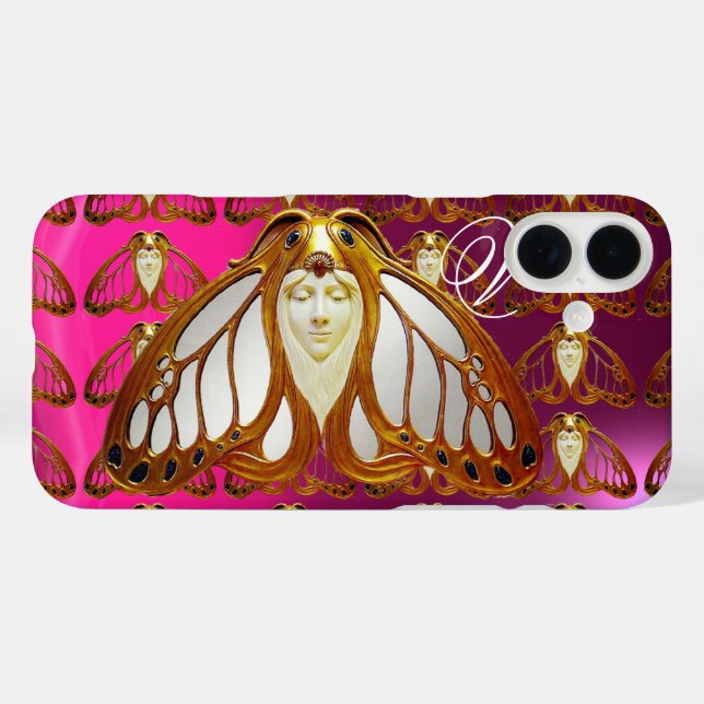 ART NOUVEAU MOTH WOMAN GEM MONOGRAM PINK PURPLE Case-Mate iPhone CASE (Back (Horizontal))