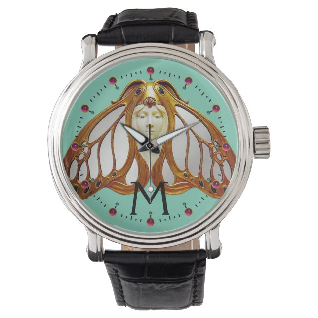 ART NOUVEAU MOTH WOMAN MONOGRAM WATCH (Front)