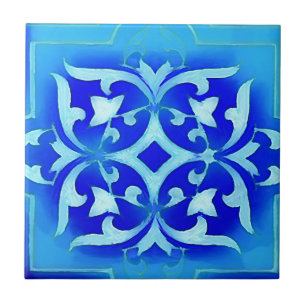 art-nouveau motifs in blues tile