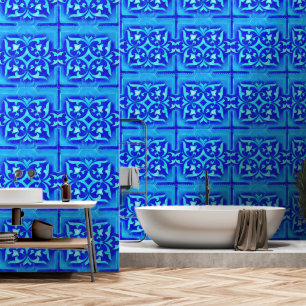 art-nouveau motifs in blues wallpaper