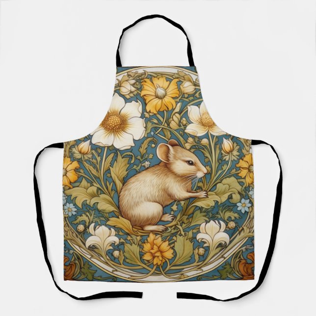 Art nouveau mouse and flowers apron (Front)