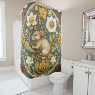 Art nouveau mouse and flowers shower curtain