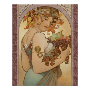 Art Nouveau Mucha Beautiful Woman Fruit Poster