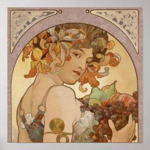 Art Nouveau Mucha Beautiful Woman Fruit Poster