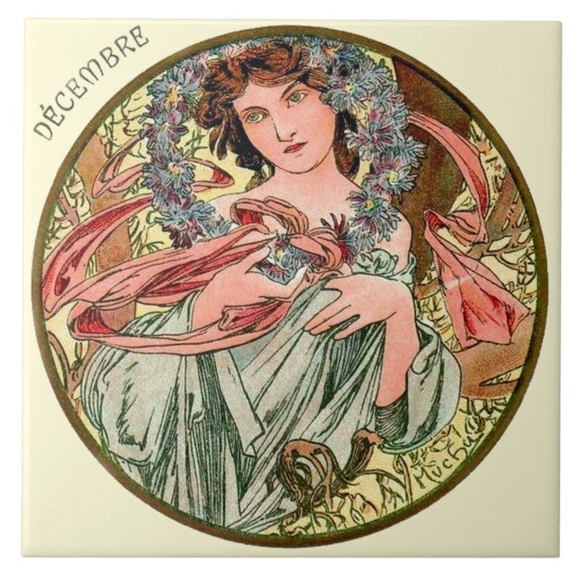 Art Nouveau Mucha Calendar December Tile (Front)
