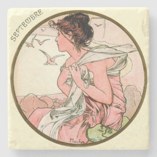 Art Nouveau Mucha Calendar September Stone Coaster