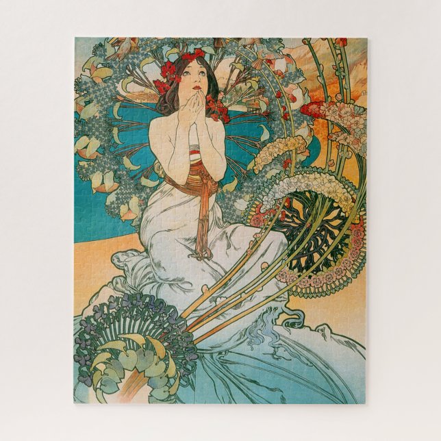 Art Nouveau Mucha Dark Haired Woman Jigsaw Puzzle (Vertical)