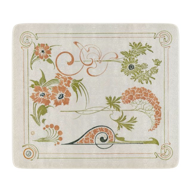Art nouveau Mucha floral abstract art peach green Cutting Board (Front)