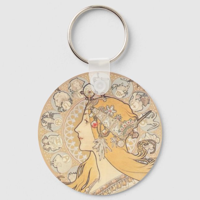 Art Nouveau ~ Mucha ~ LA PLUME Key Ring (Front)