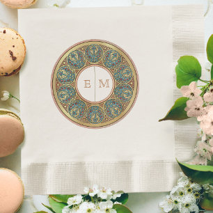 Art Nouveau Mucha Monogram Initials Champagne Gold Napkin