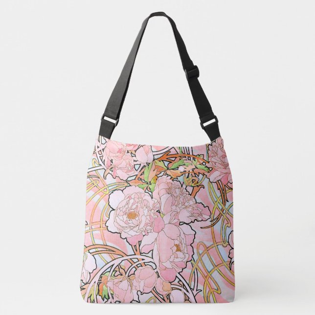 Art Nouveau Mucha Peony Flowers Tote Bag (Front)
