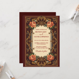 Art Nouveau Mucha vintage burgundy Floral Wedding Invitation
