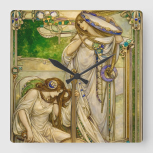 Art Nouveau Music Maidens Vintage Illustration  Square Wall Clock