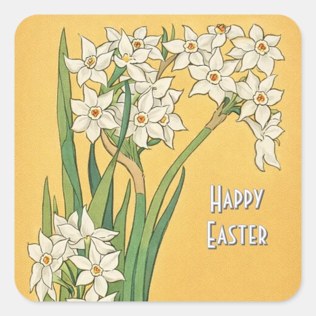 Art Nouveau Narcissus Flowers – Easter Square Sticker (Front)