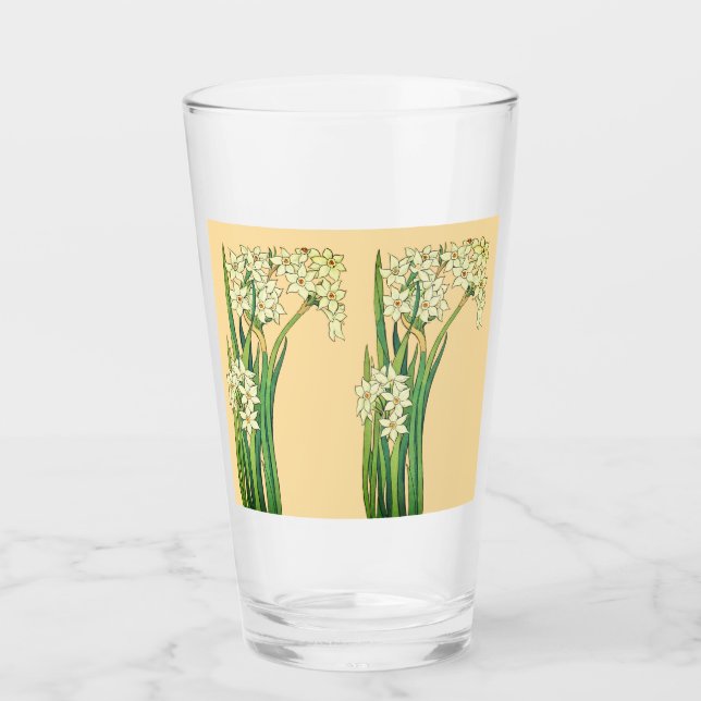 Art Nouveau Narcissus Flowers Latte Mug Glass (Front)