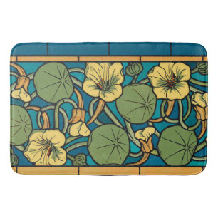 Art Nouveau Nasturtium Blue Gold floral Verneuil  Bath Mat