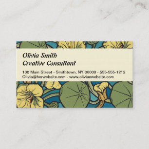 Art Nouveau Nasturtium Blue Gold floral Verneuil  Business Card