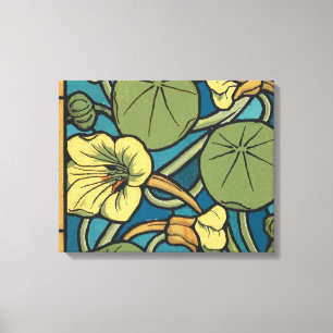Art Nouveau Nasturtium Blue Gold floral Verneuil  Canvas Print
