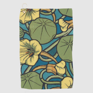 Art Nouveau Nasturtium Blue Gold floral Verneuil  Golf Towel