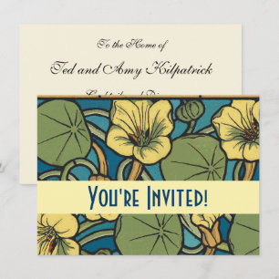 Art Nouveau Nasturtium Blue Gold floral Verneuil  Invitation