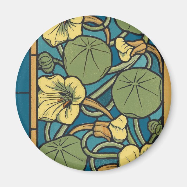 Art Nouveau Nasturtium Blue Gold floral Verneuil  Magnet (Front)
