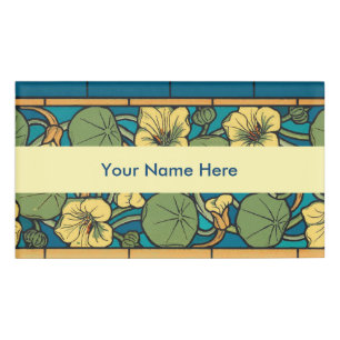 Art Nouveau Nasturtium Blue Gold floral Verneuil  Name Tag