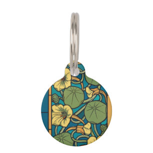 Art Nouveau Nasturtium Blue Gold floral Verneuil Pet Tag