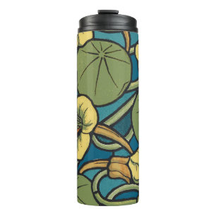 Art Nouveau Nasturtium Blue Gold floral Verneuil  Thermal Tumbler