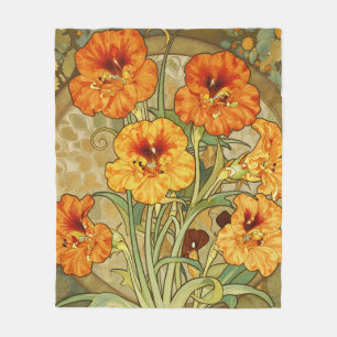 Art Nouveau Nasturtium Floral Pattern Fleece Blanket