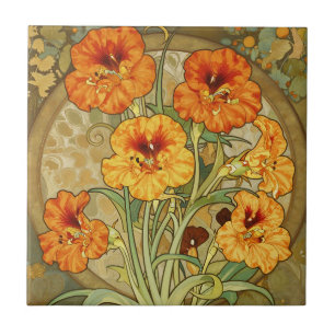 Art Nouveau Nasturtium Floral Pattern Tile