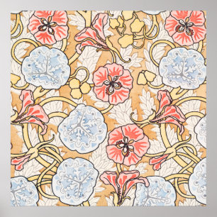 Art nouveau nasturtium flower pattern poster