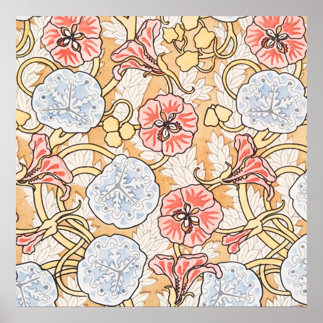 Art nouveau nasturtium flower pattern poster (Front)