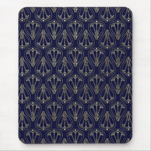 Art Nouveau Navy Blue and Gold Mouse Mat