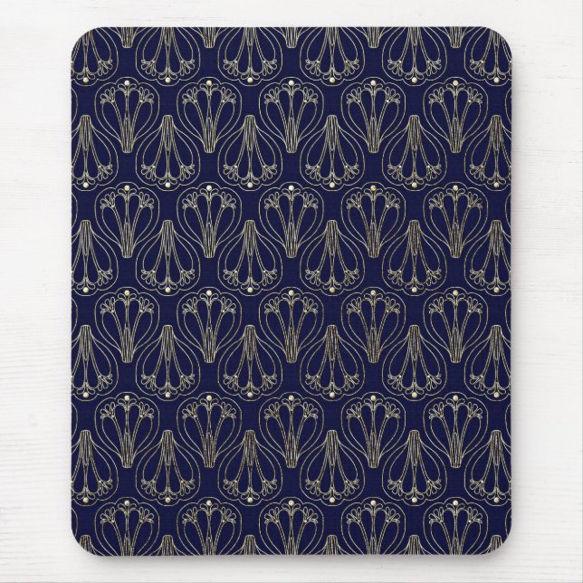 Art Nouveau Navy Blue and Gold Mouse Mat (Front)