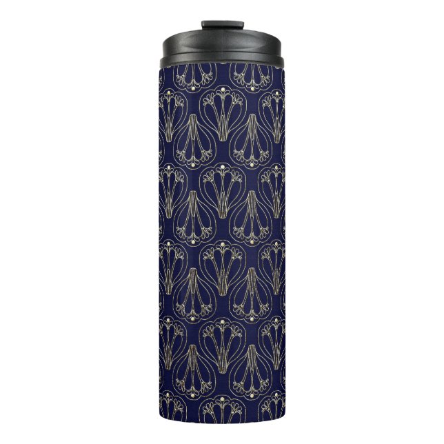 Art Nouveau Navy Blue and Gold Thermal Tumbler (Front)