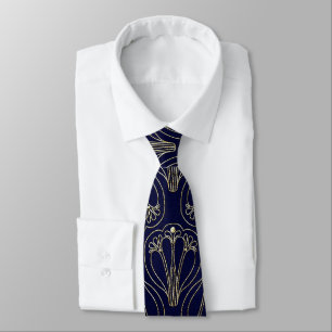 Art Nouveau Navy Blue and Gold Tie