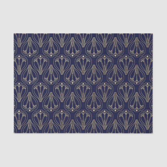 Art Nouveau Navy Blue and Gold Tissue Paper (Front)