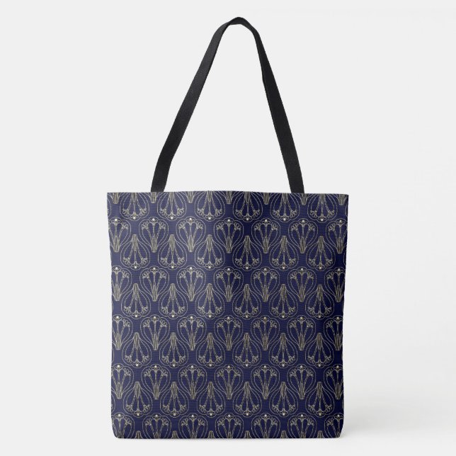 Art Nouveau Navy Blue and Gold Tote Bag (Front)