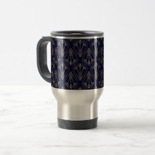 Art Nouveau Navy Blue and Gold Travel Mug