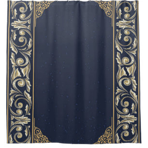 art nouveau, navy blue, gold,antique,belle époque, shower curtain
