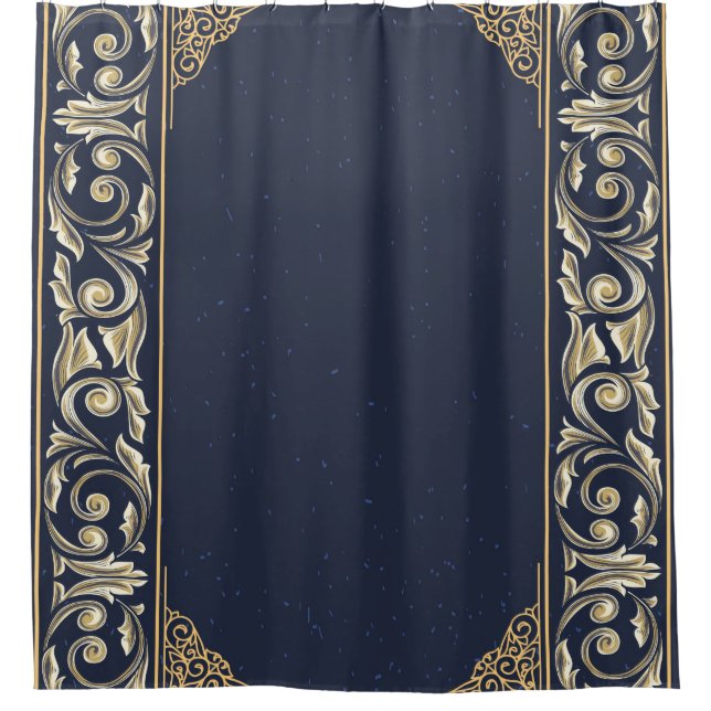 art nouveau, navy blue, gold,antique,belle époque, shower curtain (Front)