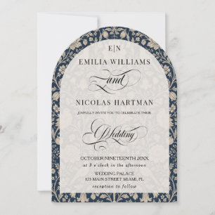 Art Nouveau Navy Monogram Wedding Invitation