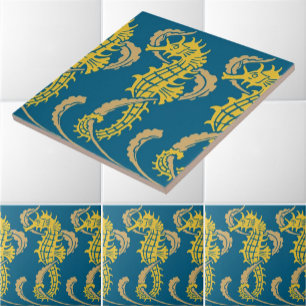 Art Nouveau Ocean Beach Nautical Seahorse Frieze Tile
