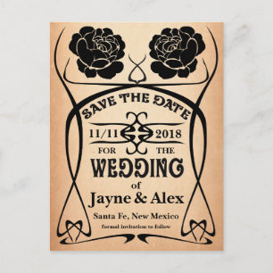 Art Nouveau Old West Rose Wedding Save the Date Announcement Postcard