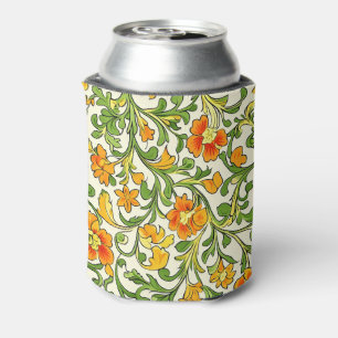 Art Nouveau orange and yellow floral pattern Can Cooler